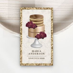 Guld Glitter Burgunder Blommig Anpassad Tårta Bage Visitkort
