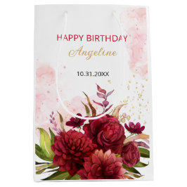 Guld Glitter Burgundy Dahlia Ro Blommigt födelseda