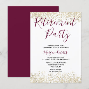 Guld Glitter Burgundy Pension Party Inbjudningar