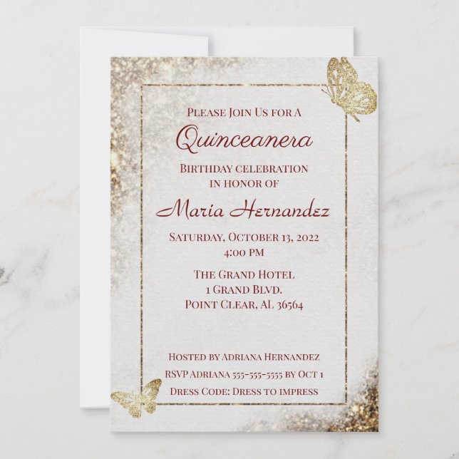 Guld Glitter Butte Quinceanera Birthday-inbjudan Inbjudningar (Framsida)