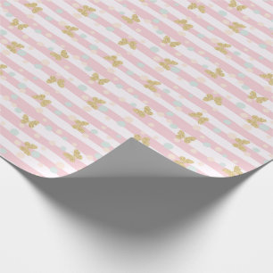 Guld Glitter Butterflies Rosa Rand Girly Presentpapper