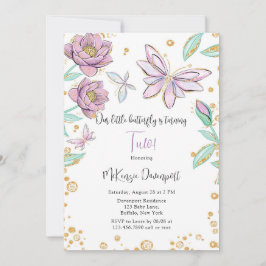 Guld Glitter Butterfly Flower Girl Födelsedagsfest Inbjudningar