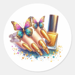 Guld Glitter Butterfly Nagel Runt Klistermärke