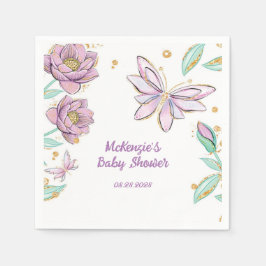 Guld Glitter Butterfly och Flower Girl Baby Shower Pappersservett