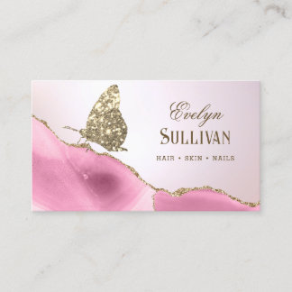 Guld Glitter Butterfly Rosa Agate Visitkort