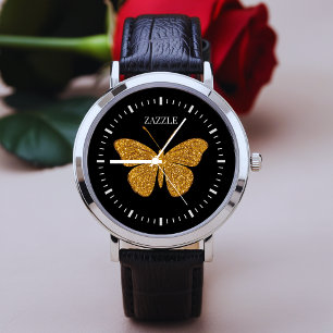 Guld Glitter Butterfly Watch Armbandsur