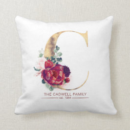 Guld Glitter C Monogram Blommigt Burgundy Red Kudde