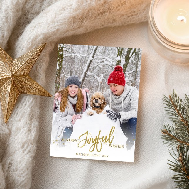 Guld Glitter Calligraphy Photo Jul Helgdagars Vykort (Skapare uppladdad)