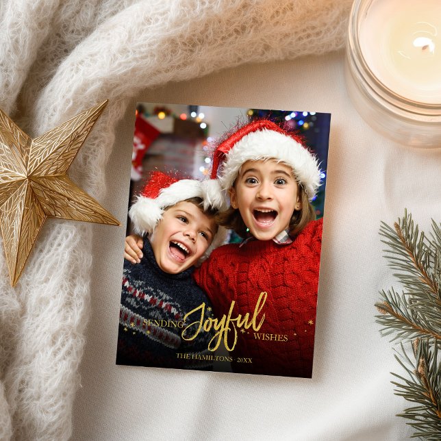 Guld Glitter Calligraphy Photo Jul Helgdagars Vykort (Skapare uppladdad)