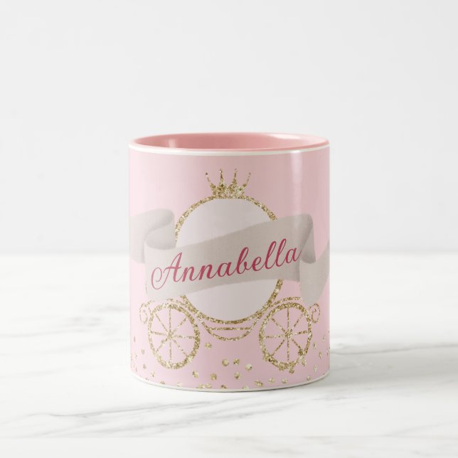 Guld Glitter Carriage Fairy Tale Custom Name Två-Tonad Mugg (Center)