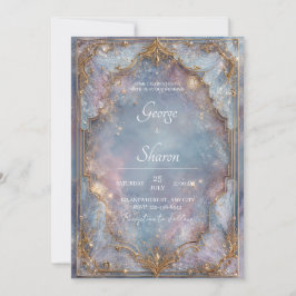 Guld Glitter Celestiala Blå Förtrollad Bröllop Inbjudningar