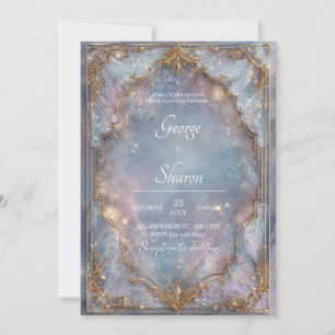 Guld Glitter Celestiala Blå Förtrollad Bröllop Inbjudningar
