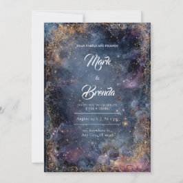 Guld Glitter Celestisk Nebulosa Blå Rosa Bröllop Inbjudningar