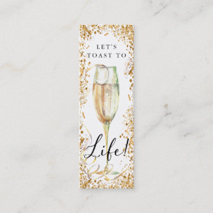 Guld Glitter Champagne Födelsedagsfest Bookmark Mini Visitkort