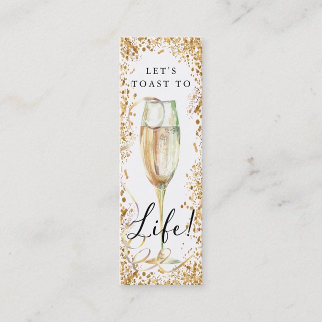 Guld Glitter Champagne Födelsedagsfest Bookmark Mini Visitkort (Framsida)