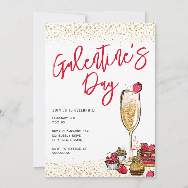 Guld Glitter Champagne Galentines Day Party Inbjudningar (Framsida)