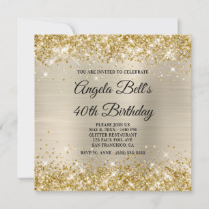Guld Glitter Champagne Shimmer Folie Fancy Monogra Inbjudningar
