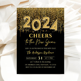 Guld Glitter Cheers Nyårsafton Party 2024 Inbjudningar