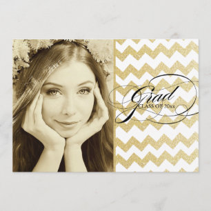 Guld Glitter Chevron Examen Inbjudningar