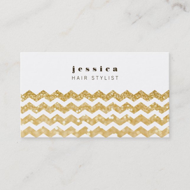 Guld Glitter Chevron Mod Hair Stylist Card Tidsbeställning Kort (Framsida)