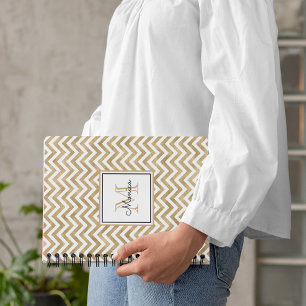 Guld Glitter Chevron Mönster Monogram bärbar dator Anteckningsbok