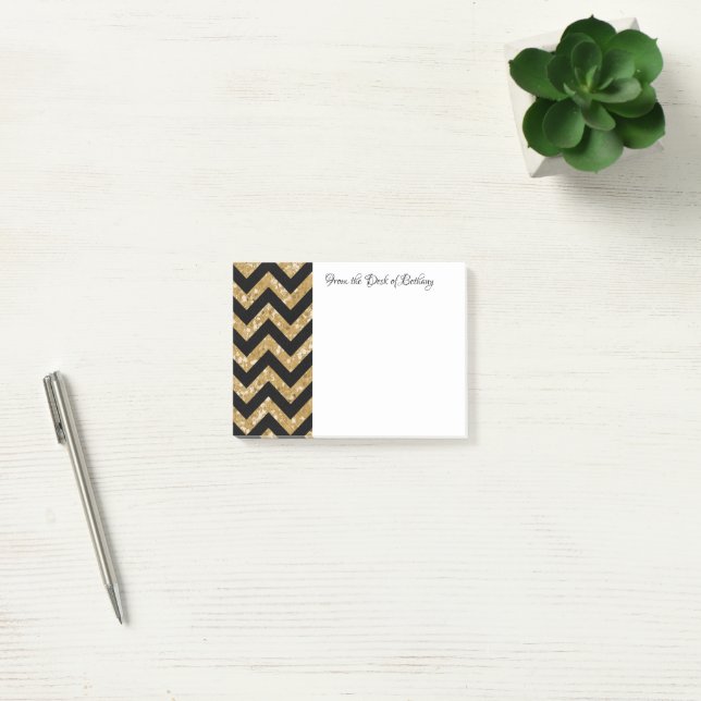 Guld Glitter Chevron Notes Post-it Block (Kontor)