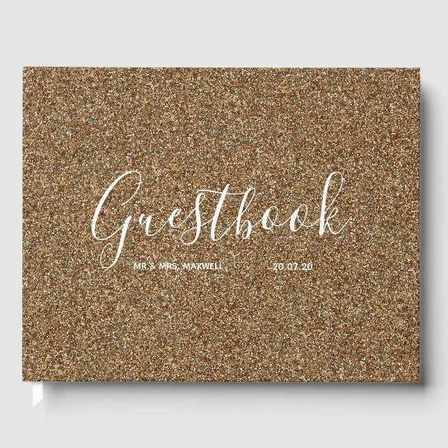 Guld Glitter Chic Bröllop Gästböcker (Framsida)