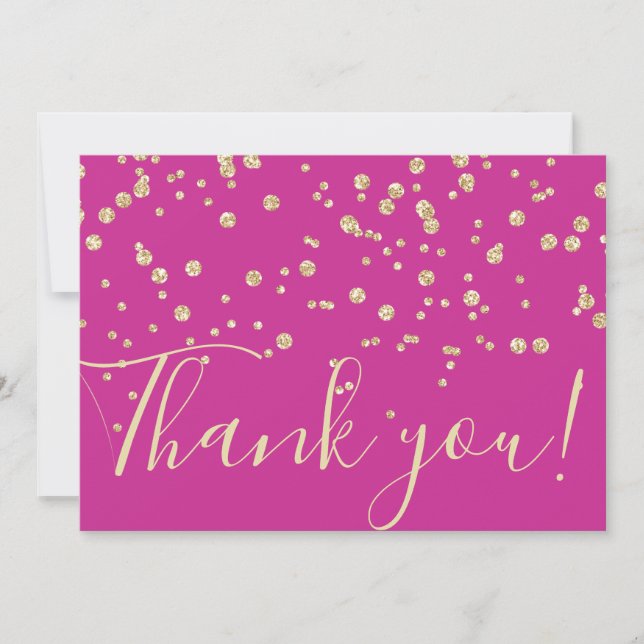 Guld Glitter Chic  Confetti Fuschia Typography Tack Kort (Framsida)