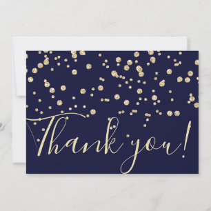 Guld Glitter Chic Confetti Navy Blue Typography Tack Kort