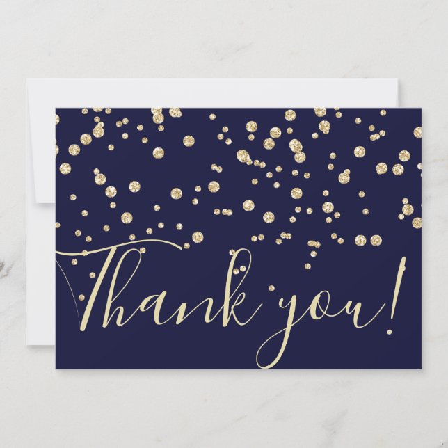 Guld Glitter Chic  Confetti Navy Blue Typography Tack Kort (Framsida)