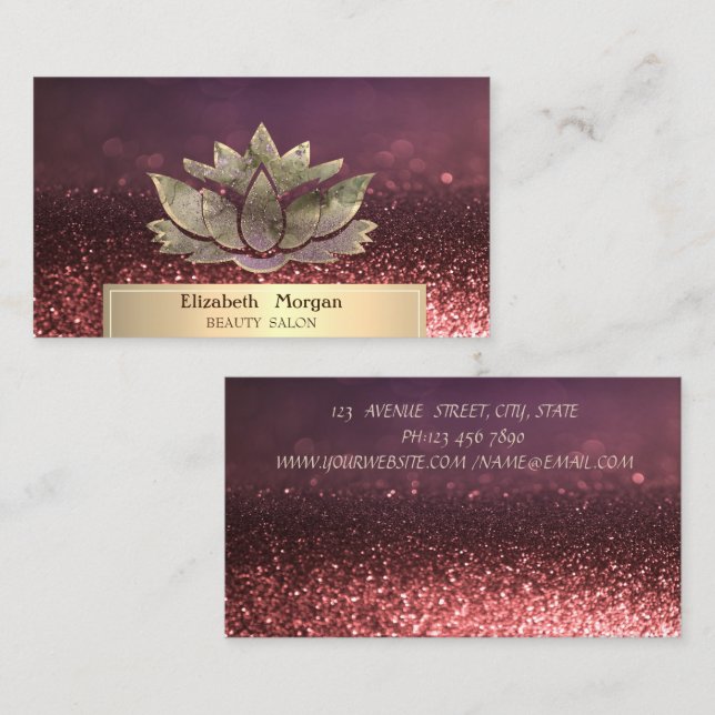 Guld Glitter Chic Lotus Bokeh Beauty Salon Visitkort (Fram/baksida)