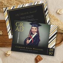 Guld Glitter Chic Ränder Foto Examen Fest