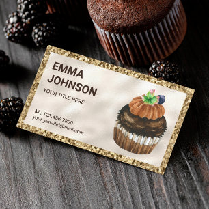 Guld Glitter Choklad Cupcake Konditor Bageri Visitkort