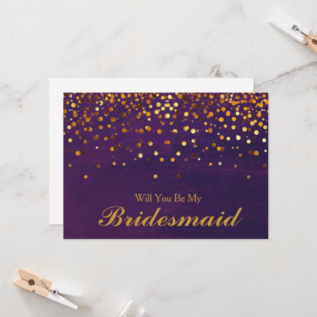 Guld Glitter Confetti är du min Bridesmaid Inbjudningar (Fram/Back In Situ)