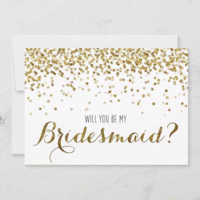 Guld Glitter Confetti är du min Bridesmaid Inbjudningar (Framsida)