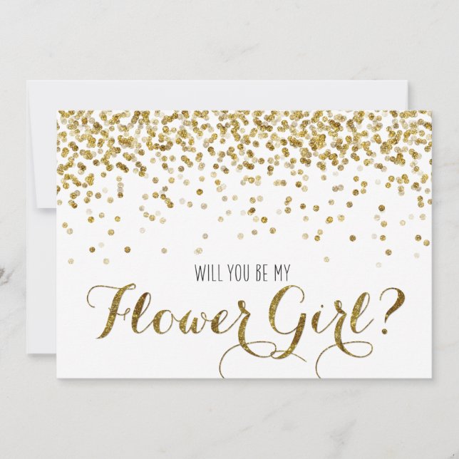 Guld Glitter Confetti är du min Flower Girl Inbjudningar (Framsida)