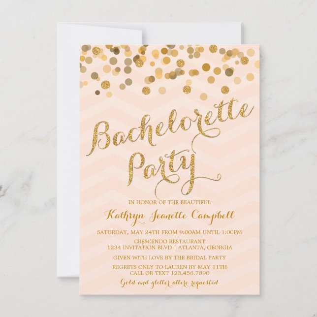 Guld Glitter Confetti Bachelorette Party Inbjudan (Framsida)