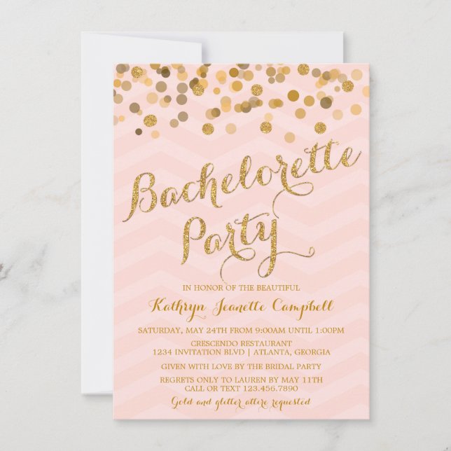 Guld Glitter Confetti Bachelorette Party Inbjudan (Framsida)