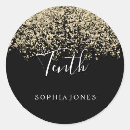Guld Glitter Confetti Black 10:e födelsedagsfesten Runt Klistermärke