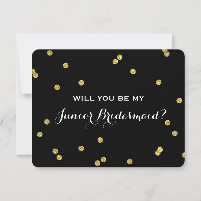 Guld Glitter Confetti Black | Junior Bridesmaid Inbjudningar (Framsida)
