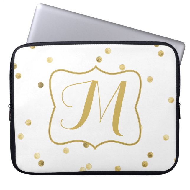 Guld Glitter Confetti Dot Monogram 15-tums bärbar  Laptop Sleeve (Framsidan)
