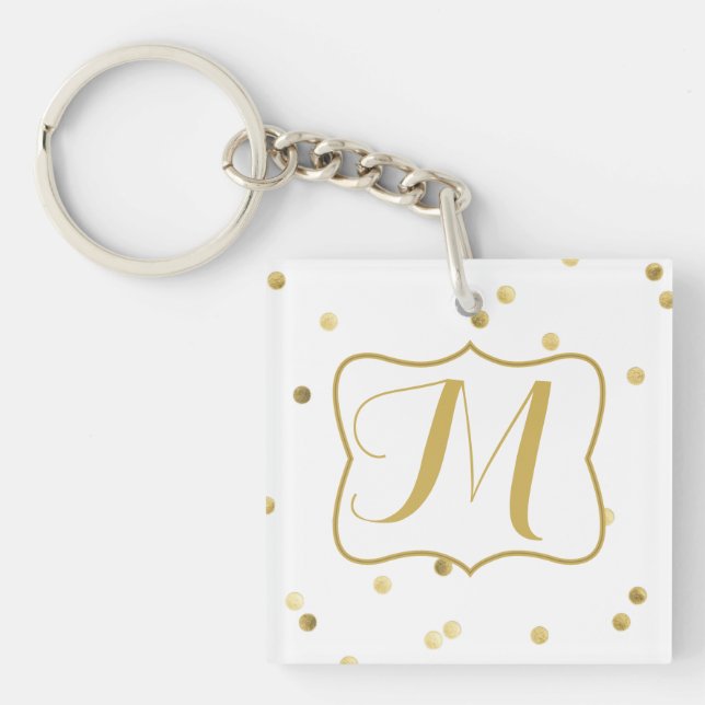 Guld Glitter Confetti Dot Polka Monogram Nyckelrin (Framsidan)