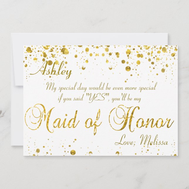 Guld Glitter Confetti | MAID OF HONOR Inbjudningar (Baksida)