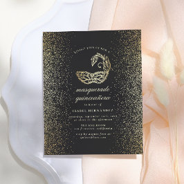 Guld Glitter Confetti Masquerad Quinceañera Inbjudan Vykort