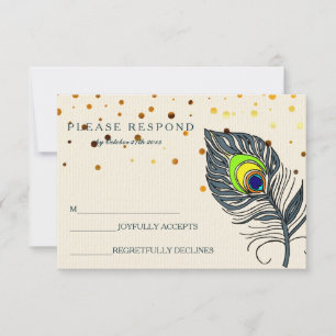 Guld Glitter Confetti Peacock Feather Blue OSA Kort