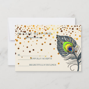 Guld Glitter Confetti Peacock Feather Blue OSA Kort