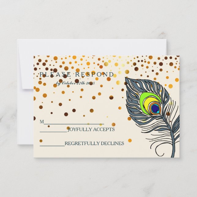 Guld Glitter Confetti Peacock Feather Blue OSA Kort (Framsida)