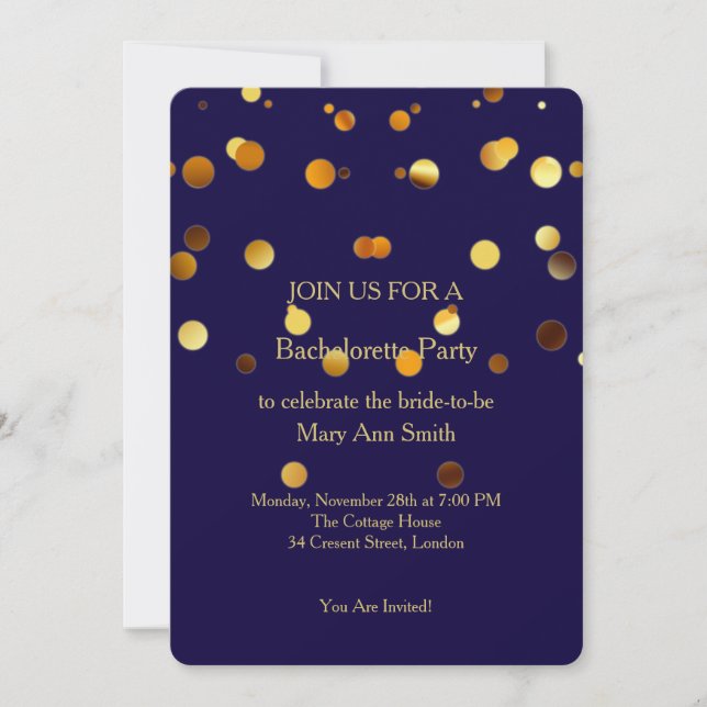 Guld Glitter Confetti Sparkles Blue Bachelorette Inbjudningar (Framsida)