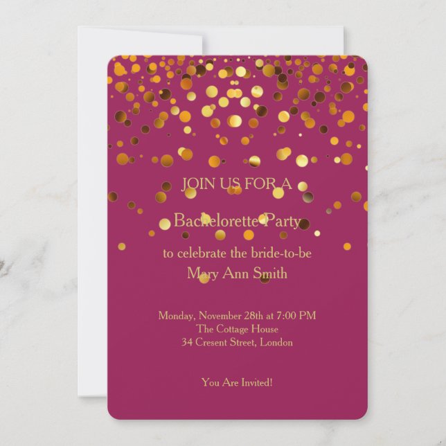 Guld Glitter Confetti Sparkles Rosa Bachelorette Inbjudningar (Framsida)