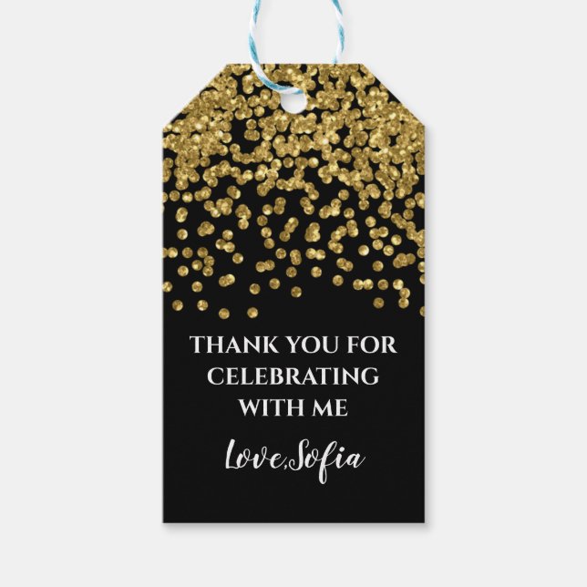Guld Glitter Confetti Tack Märkre födelsedag Presentetikett (Framsidan)